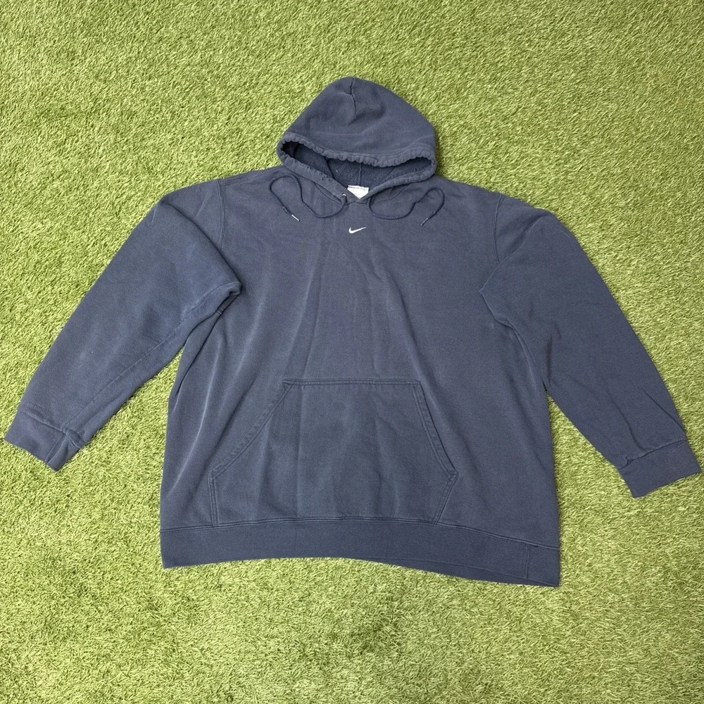 Vintage Nike Center Swoosh Hoodie Sweatshirt Mens Size 2XL XXL 90s Navy Y2K 2000